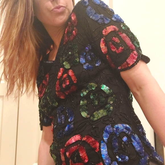 1980's Stenay floral glitz & glam party top - Picture 6 of 16